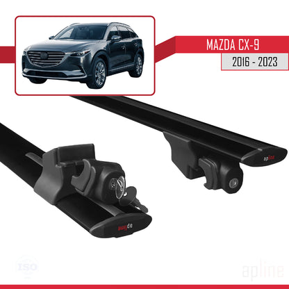 Compatible avec Mazda CX-9 2016-2023 HOOK Model Barres de Toit Railing Porte-Bagages de Voiture Noir Aluminium 2 Barres