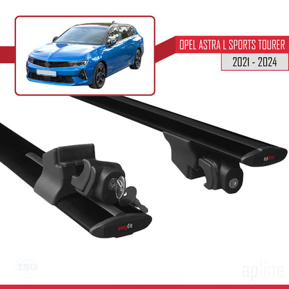 Compatible avec Opel Astra L Sports Tourer 2021-2024 HOOK Model Barres de Toit Railing Porte-Bagages de Voiture Noir Aluminium 2 Barres