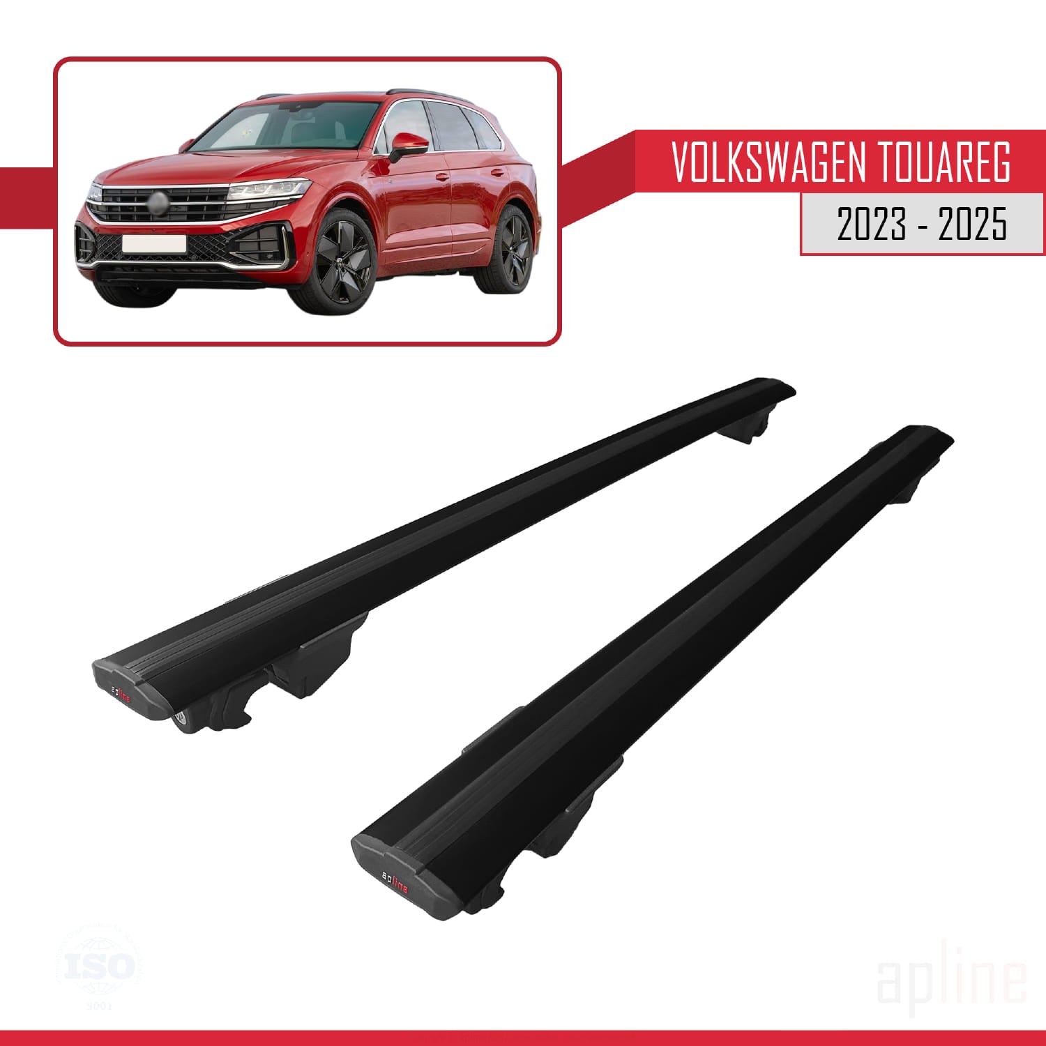 Compatible avec VW Touareg 2015-2018 HOOK Model Barres de Toit Railing Porte-Bagages de Voiture Noir Aluminium 2 Barres