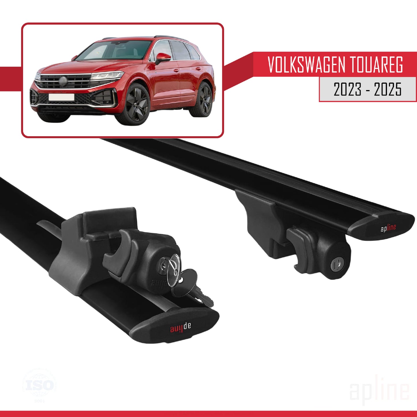 Compatible avec VW Touareg 2023-2024 HOOK Model Barres de Toit Railing Porte-Bagages de Voiture Noir Aluminium 2 Barres