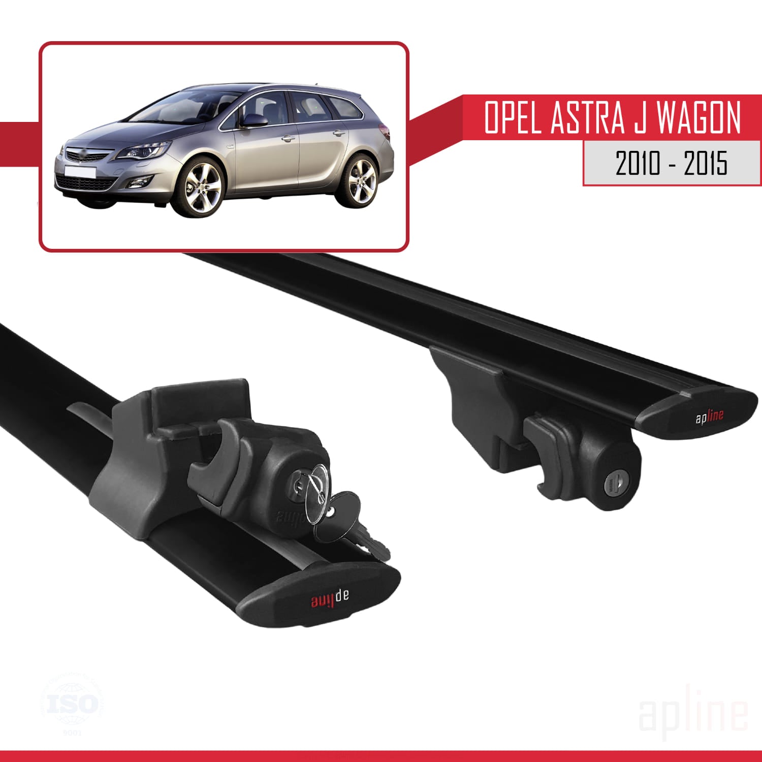 Compatible avec Opel Astra J Wagon 2010-2015 HOOK Model Barres de Toit Railing Porte-Bagages de Voiture Noir Aluminium 2 Barres