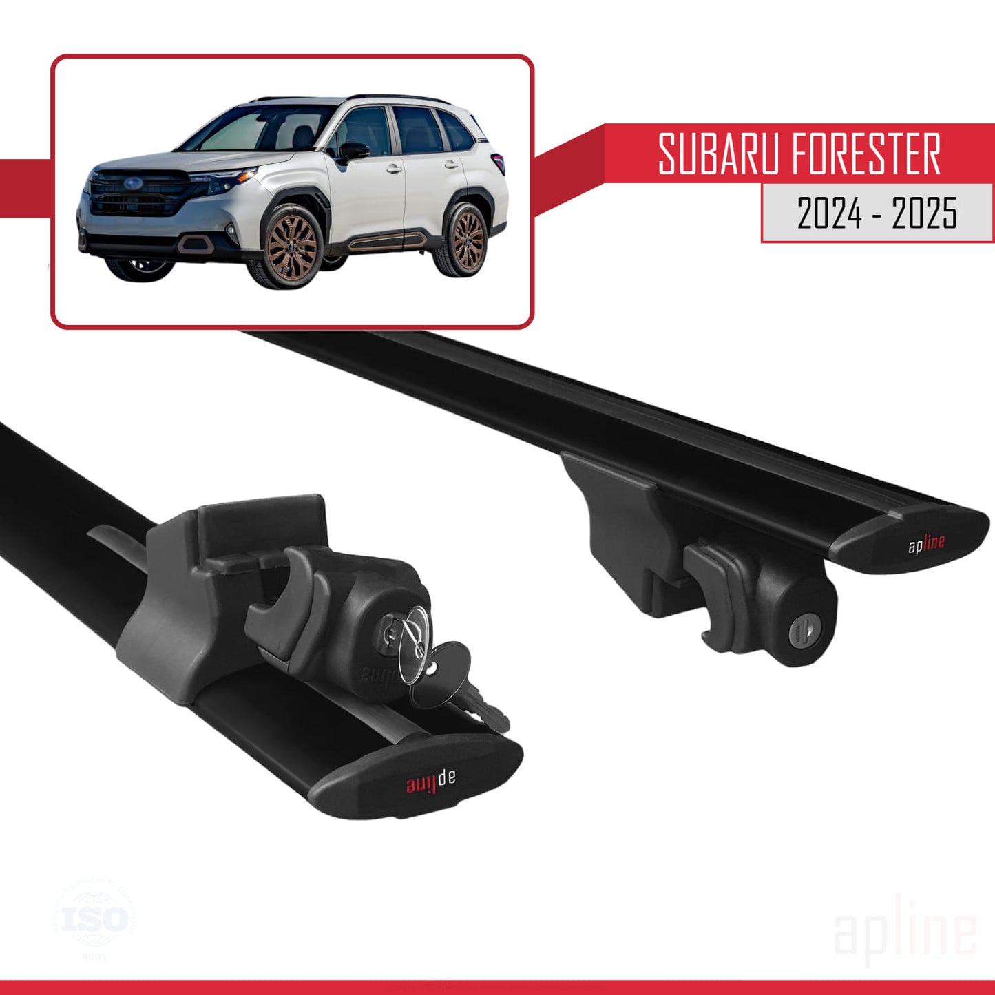 Compatible avec Subaru Forester 2024-2025 HOOK Model Barres de Toit Railing Porte-Bagages de Voiture Noir Aluminium 2 Barres