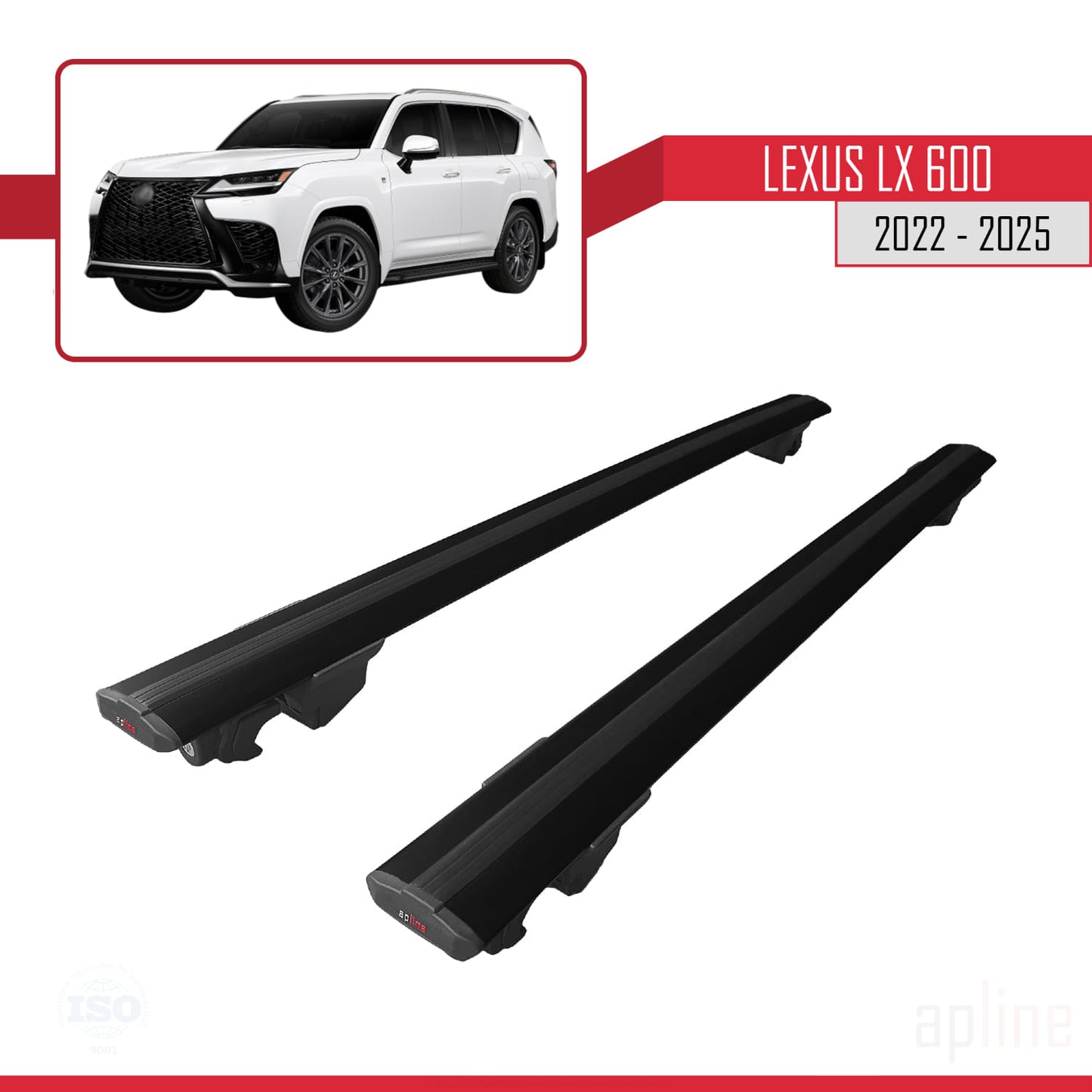 Compatible avec Lexus LX 600 2022-2025 HOOK Model Barres de Toit Railing Porte-Bagages de Voiture Noir Aluminium 2 Barres