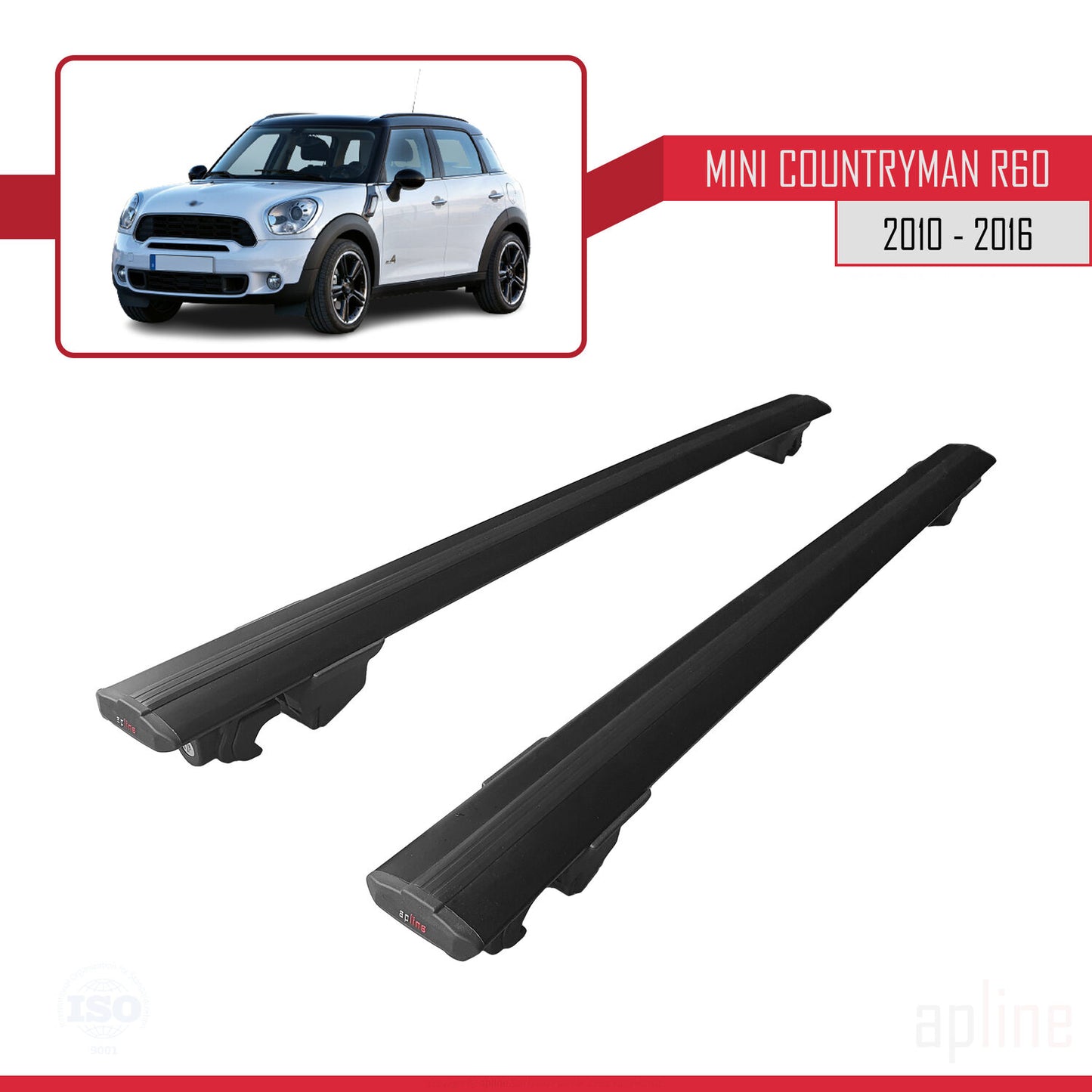 Kompatibel mit Mini Countryman (R60) 2010-2016 HOOK Model Relingträger Dachträger Auto Gepäckträger Schwarz Aluminium 2 Stangen
