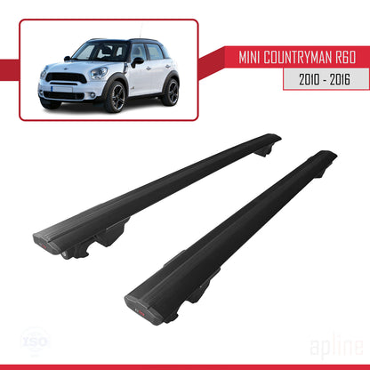 Kompatibel mit Mini Countryman (R60) 2010-2016 HOOK Model Relingträger Dachträger Auto Gepäckträger Schwarz Aluminium 2 Stangen