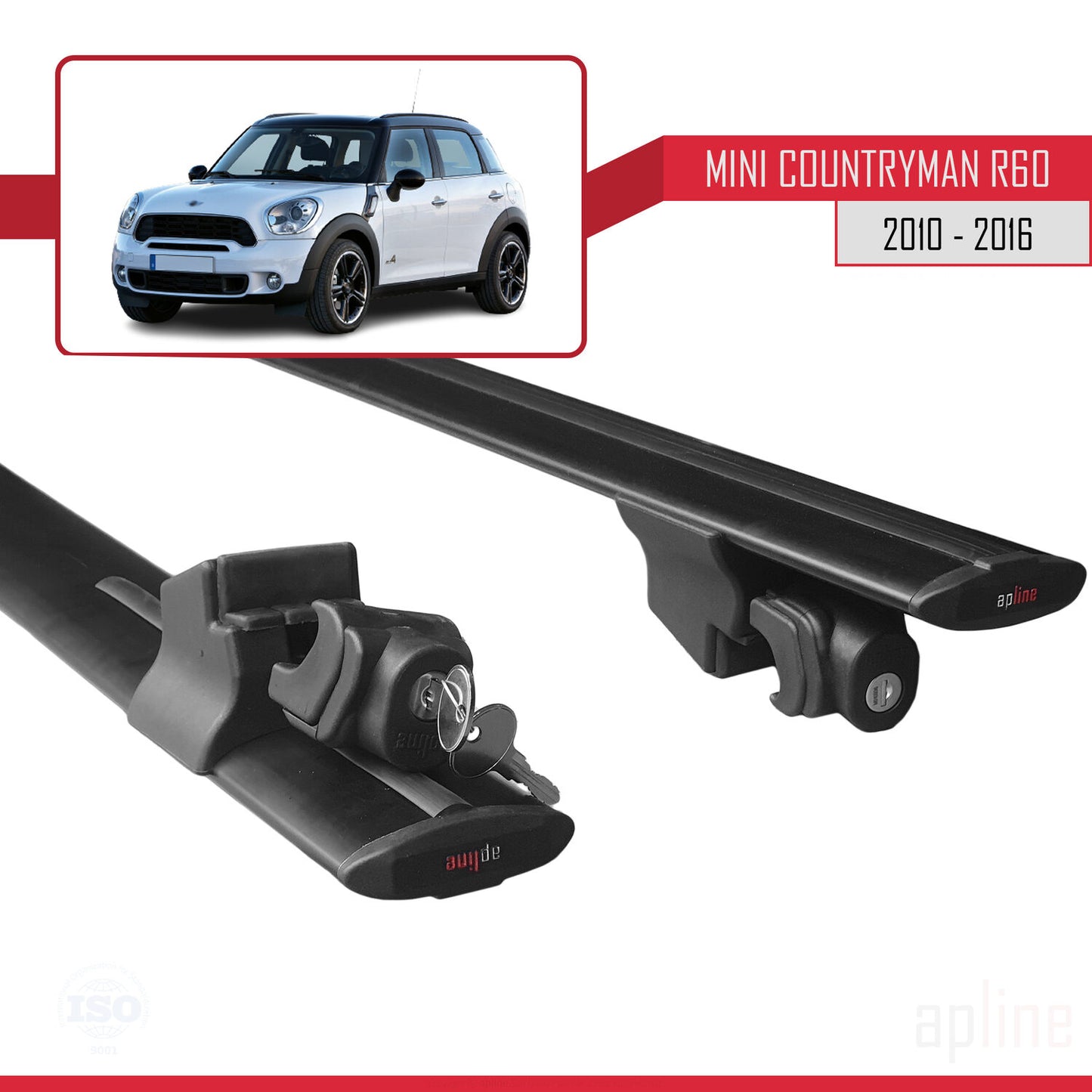 Kompatibel mit Mini Countryman (R60) 2010-2016 HOOK Model Relingträger Dachträger Auto Gepäckträger Schwarz Aluminium 2 Stangen