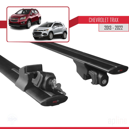 Kompatibel mit Chevrolet Trax (U200) 2013-2022 HOOK Modell Dachgepäckträger, schwarzes Aluminium, 2 Stangen