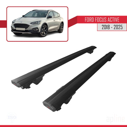 Kompatibel mit Ford Focus 4 (C519) Active 2018-2024 HOOK Modell Dachgepäckträger, Reling, Gepäckträger, schwarzes Aluminium, 2 Stangen