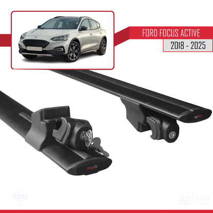 Kompatibel mit Ford Focus 4 (C519) Active 2018-2024 HOOK Modell Dachgepäckträger, Reling, Gepäckträger, schwarzes Aluminium, 2 Stangen