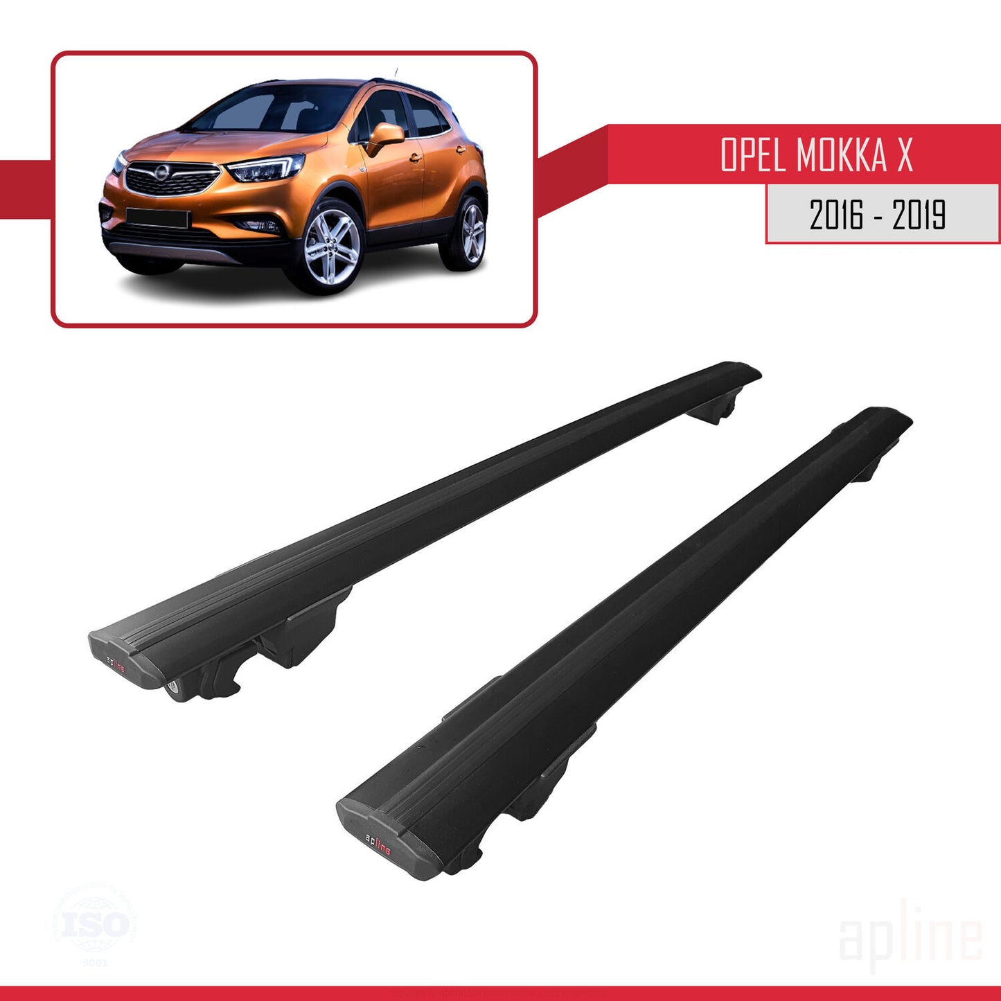 Kompatibel mit Opel Mokka X (J13) 2016-2019 HOOK Model Relingträger Dachträger Auto Gepäckträger Schwarz Aluminium 2 Stangen