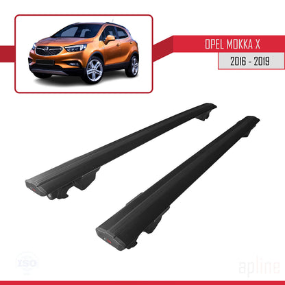 Kompatibel mit Opel Mokka X (J13) 2016-2019 HOOK Model Relingträger Dachträger Auto Gepäckträger Schwarz Aluminium 2 Stangen