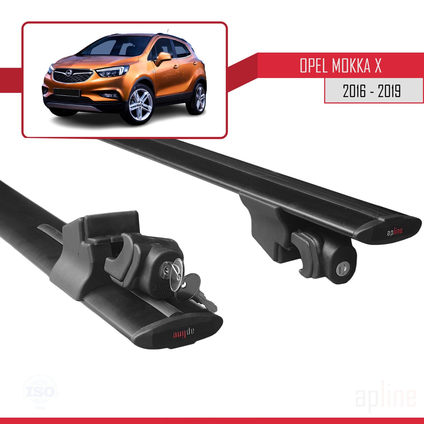 Kompatibel mit Opel Mokka X (J13) 2016-2019 HOOK Model Relingträger Dachträger Auto Gepäckträger Schwarz Aluminium 2 Stangen