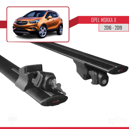 Kompatibel mit Opel Mokka X (J13) 2016-2019 HOOK Model Relingträger Dachträger Auto Gepäckträger Schwarz Aluminium 2 Stangen