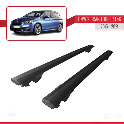 Kompatibel mit BMW 2er (F46) Gran Tourer 2015-2021 HOOK Modell Dachgepäckträger, schwarzes Aluminium, 2 Stangen