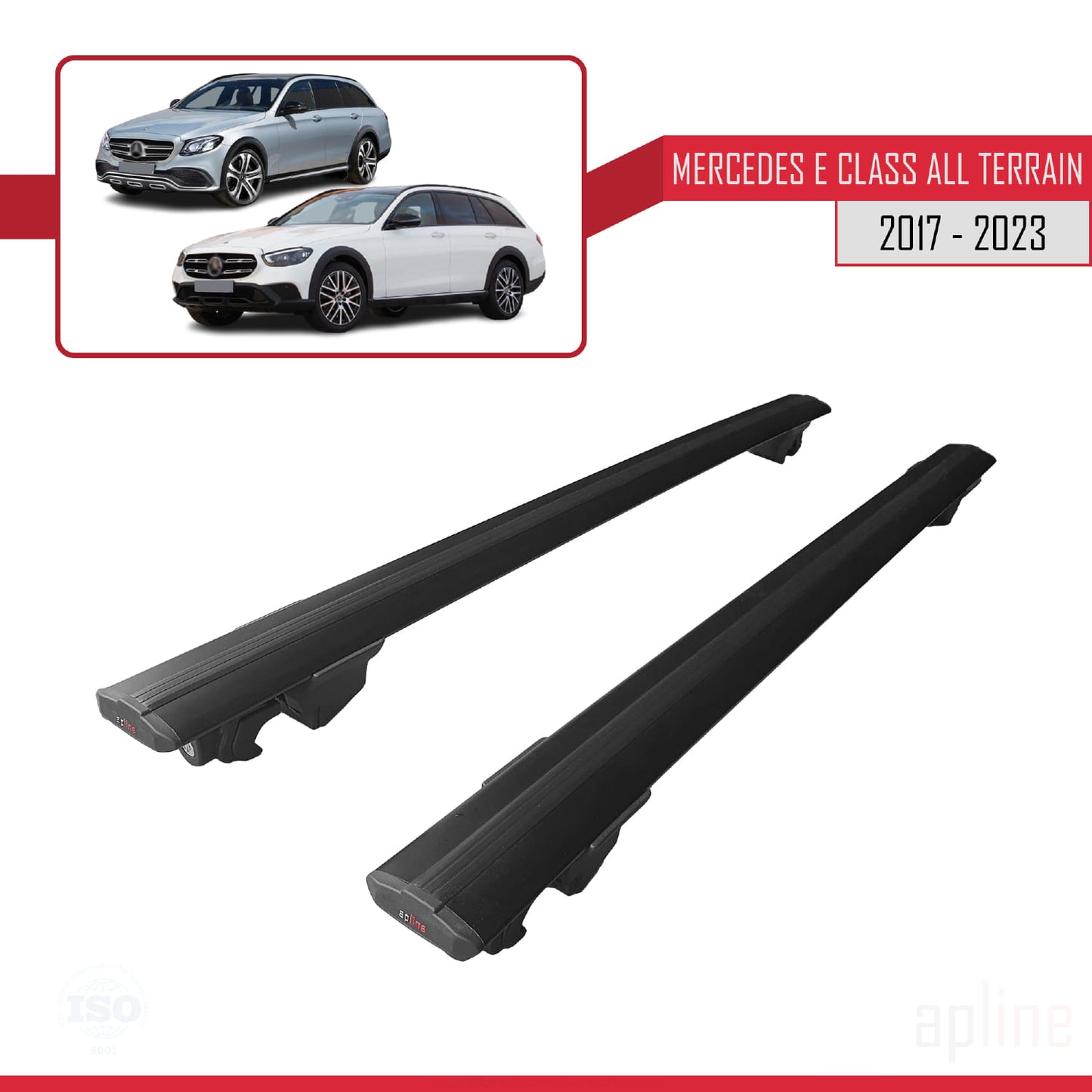 Kompatibel mit Mercedes E Klasse 5 (W213) All Terrain 2017-2023 HOOK Model Relingträger Dachträger Auto Gepäckträger Schwarz Aluminium 2 Stangen