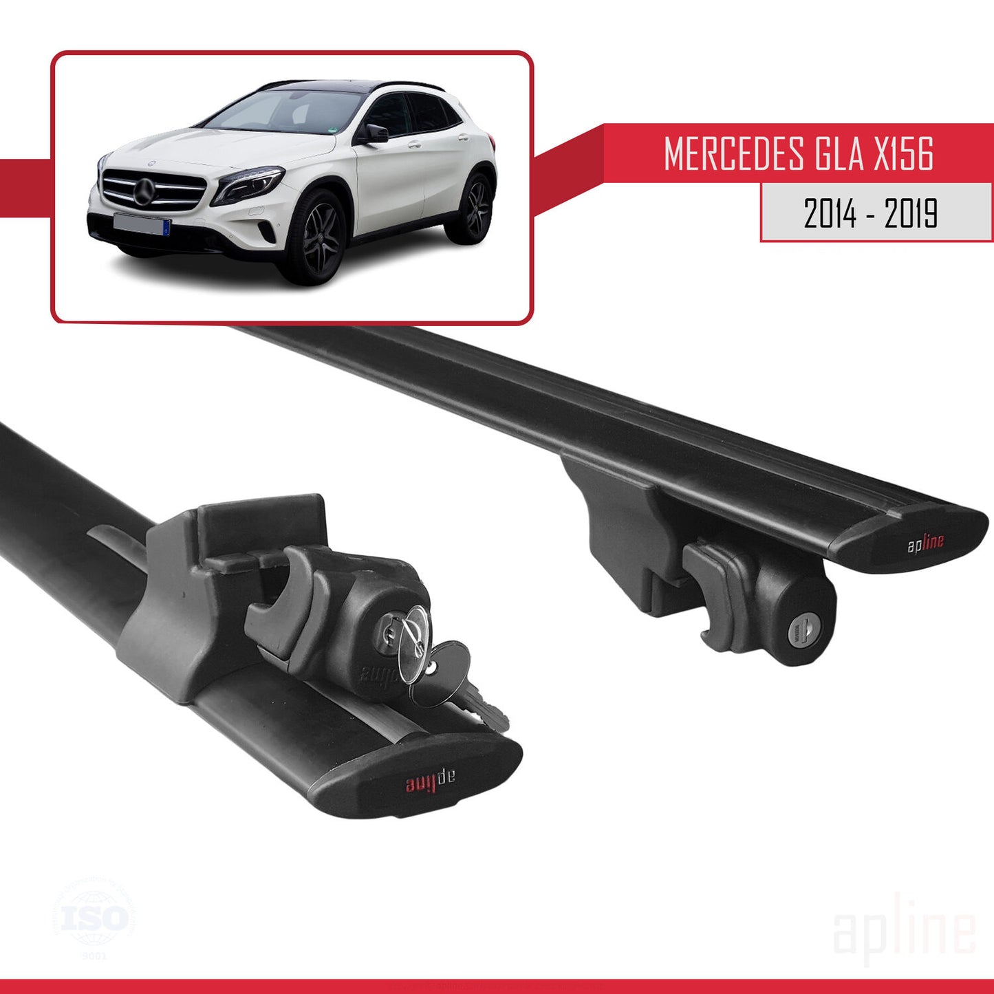 Kompatibel mit Mercedes GLA Klasse (X156) 2014-2019 HOOK Model Relingträger Dachträger Auto Gepäckträger Schwarz Aluminium 2 Stangen