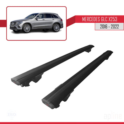 Kompatibel mit Mercedes GLC Klasse (X253) 2016-2022 HOOK Model Relingträger Dachträger Auto Gepäckträger Schwarz Aluminium 2 Stangen
