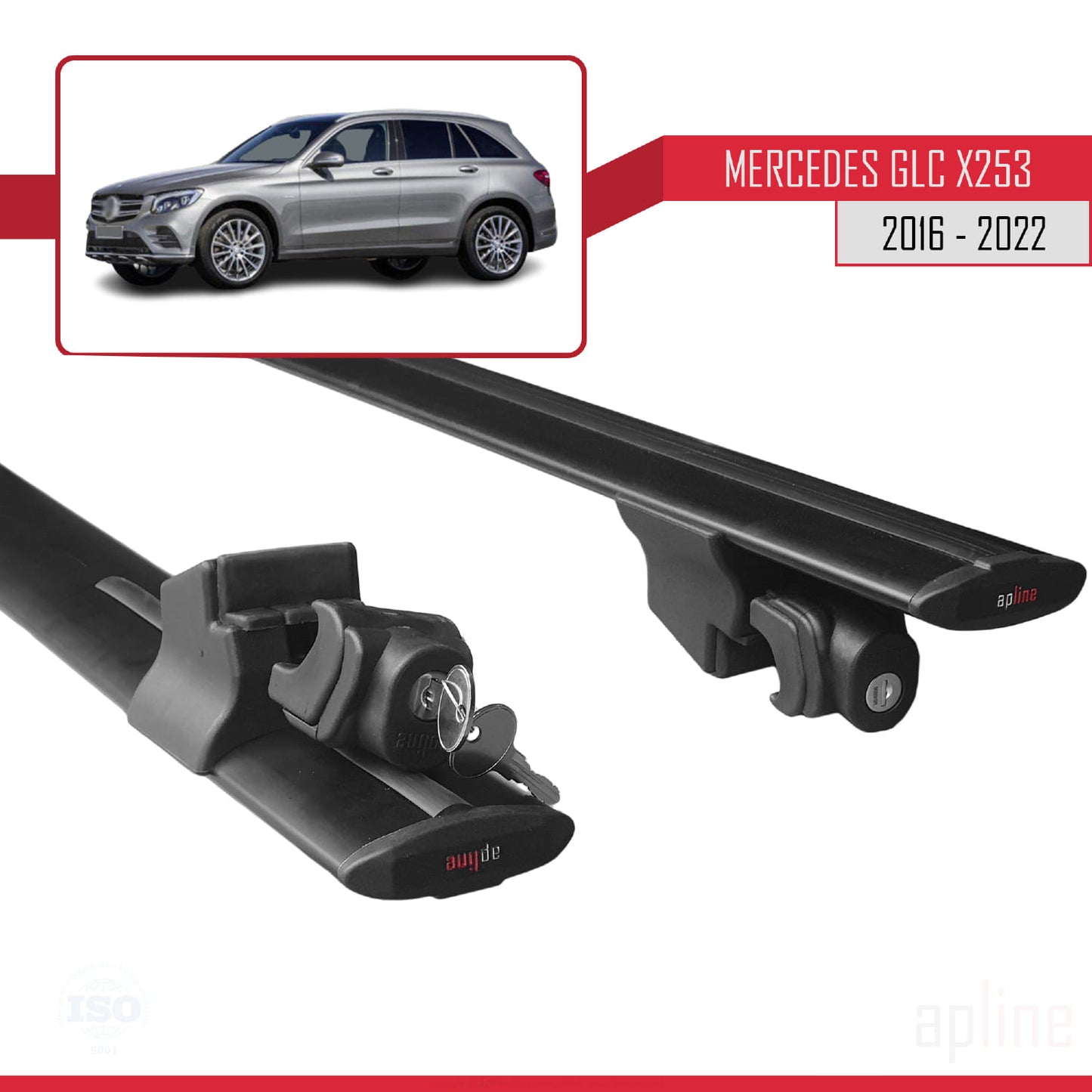 Kompatibel mit Mercedes GLC Klasse (X253) 2016-2022 HOOK Model Relingträger Dachträger Auto Gepäckträger Schwarz Aluminium 2 Stangen
