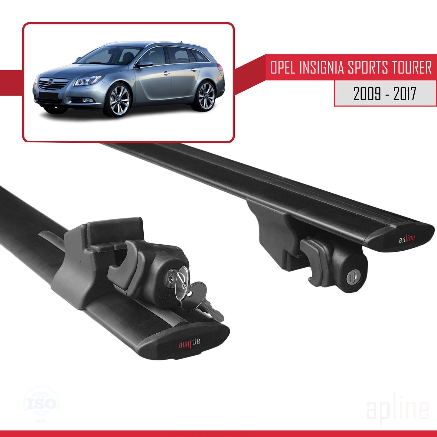 Kompatibel mit Opel Insignia (G09) ST 2009-2017 HOOK Model Relingträger Dachträger Auto Gepäckträger Schwarz Aluminium 2 Stangen