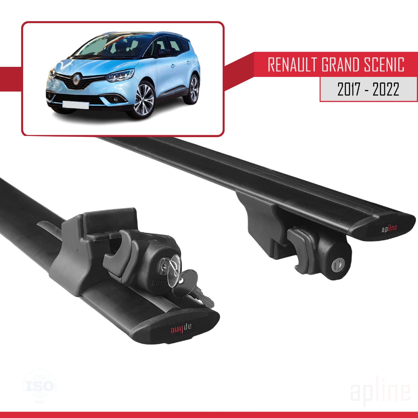 Compatible avec Renault Grand Scenic 4 2017-2022 HOOK Model Barres de Toit Railing Porte-Bagages de Voiture Noir Aluminium 2 Barres