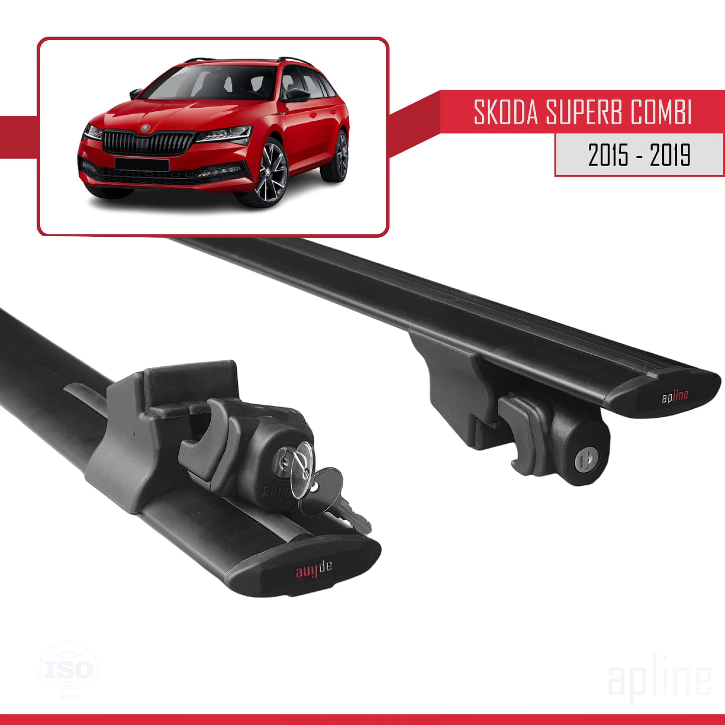 Compatible avec Skoda Superb 3 (3V) Break Pre-Facelift 2015-2019 HOOK Model Barres de Toit Railing Porte-Bagages de Voiture Noir Aluminium 2 Barres