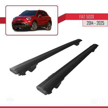 Kompatibel mit Fiat 500X 2014-2024 HOOK Modell Dachgepäckträger, Gepäckträger, schwarzes Aluminium, 2 Stangen