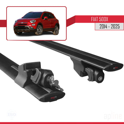 Kompatibel mit Fiat 500X 2014-2024 HOOK Modell Dachgepäckträger, Gepäckträger, schwarzes Aluminium, 2 Stangen
