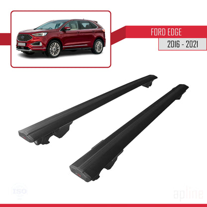 Kompatibel mit Ford Edge (CD539) 2016-2021 HOOK Modell Dachgepäckträger, schwarzes Aluminium, 2 Stangen