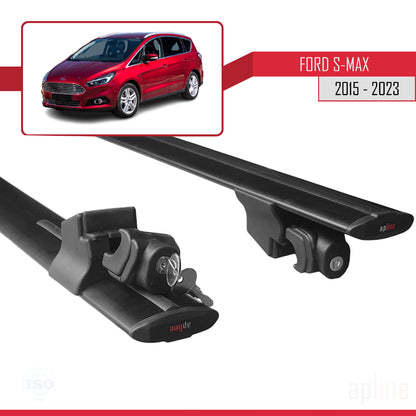 Kompatibel mit Ford S-Max 2 (CD539) 2015-2023 HOOK Model Relingträger Dachträger Auto Gepäckträger Schwarz Aluminium 2 Stangen