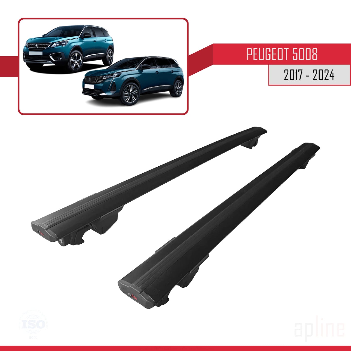 Kompatibel mit Peugeot 5008 II (P87) 2017-2024 HOOK Model Relingträger Dachträger Auto Gepäckträger Schwarz Aluminium 2 Stangen