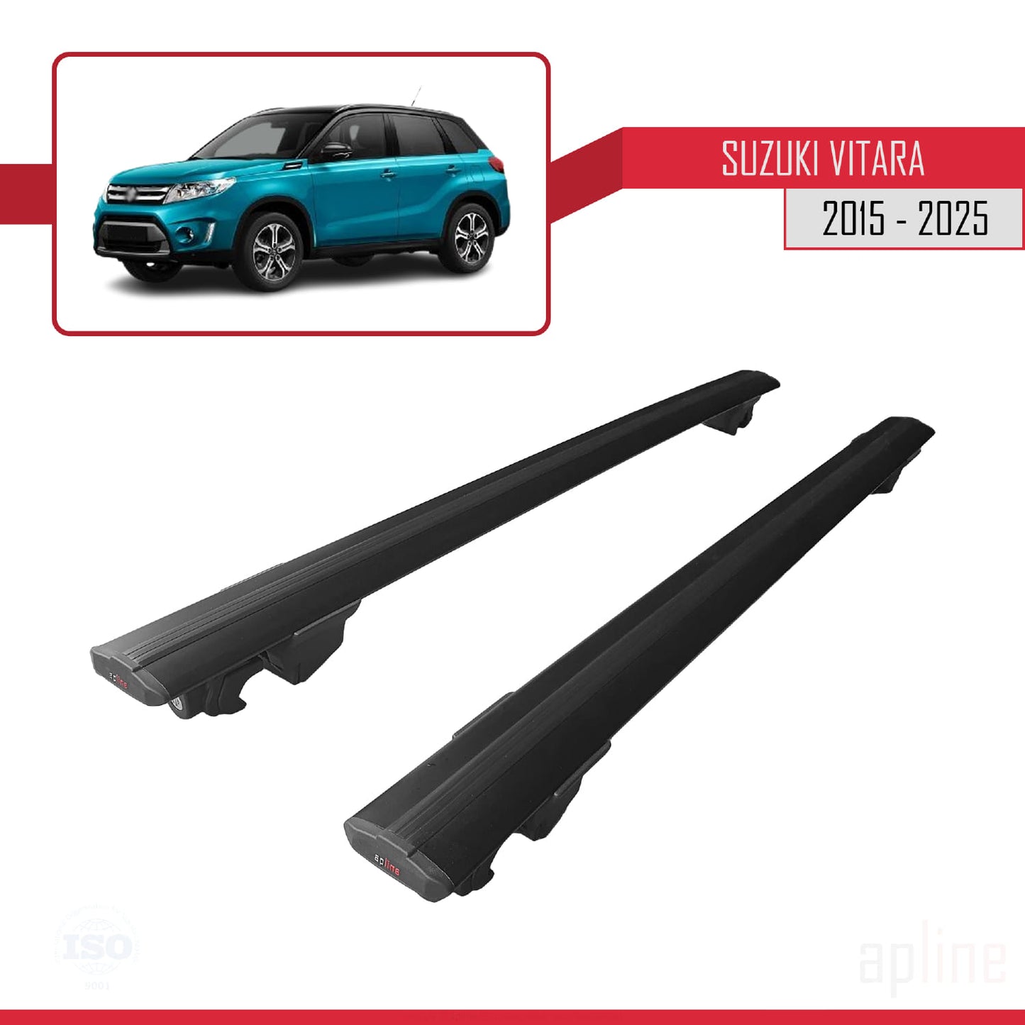 Compatible avec Suzuki Vitara 2015-2025 HOOK Model Barres de Toit Railing Porte-Bagages de Voiture Noir Aluminium 2 Barres