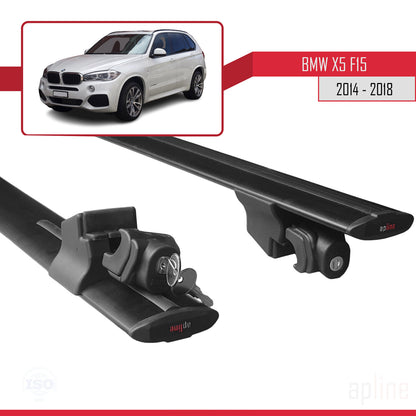 Kompatibel mit BMW X5 (F15) 2014-2018 HOOK Modell Dachgepäckträger, schwarzes Aluminium, 2 Stangen