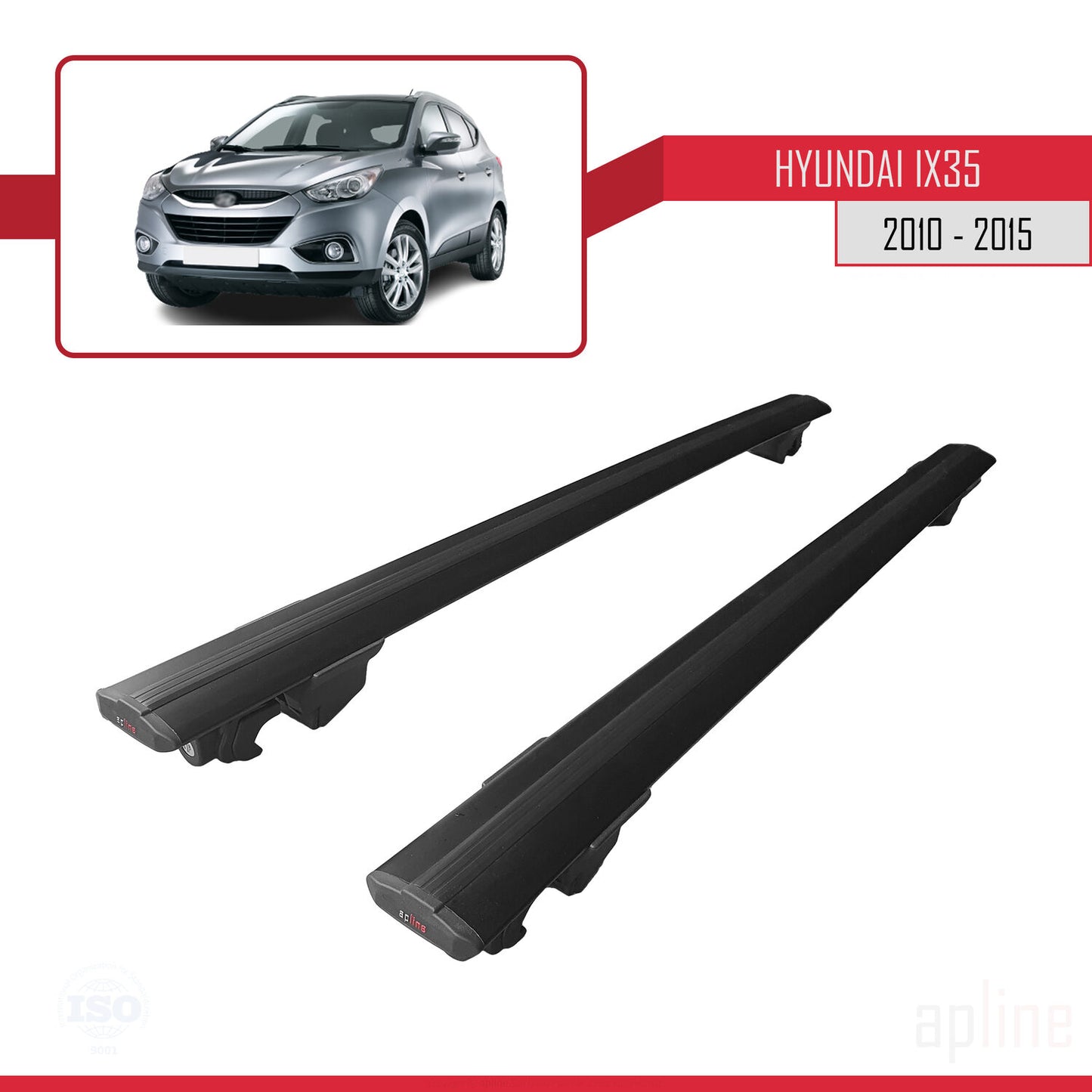 Compatible avec Hyundai ix35 2 (LM) 2010-2015 HOOK Model Barres de Toit Railing Porte-Bagages de Voiture Noir Aluminium 2 Barres