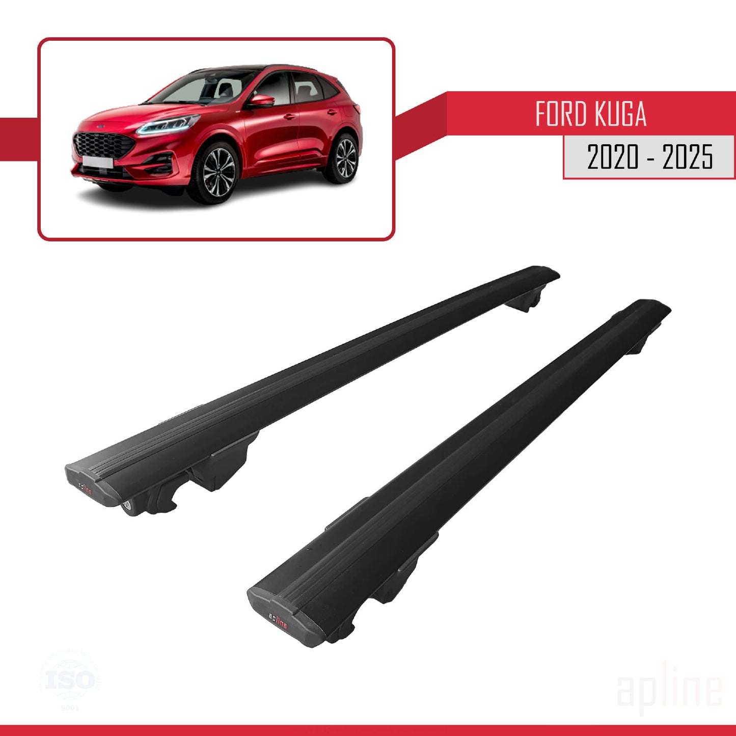 Compatible with Ford Kuga 3 (CX482) 2020-2024 HOOK Model Car Roof Rack Cross Bar Black Aluminium 2 Bars