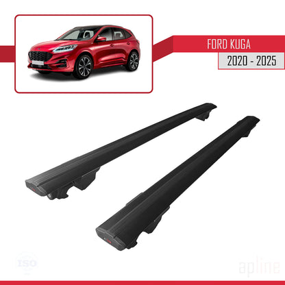 Compatible with Ford Kuga 3 (CX482) 2020-2024 HOOK Model Car Roof Rack Cross Bar Black Aluminium 2 Bars