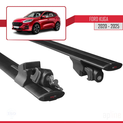 Compatible with Ford Kuga 3 (CX482) 2020-2024 HOOK Model Car Roof Rack Cross Bar Black Aluminium 2 Bars
