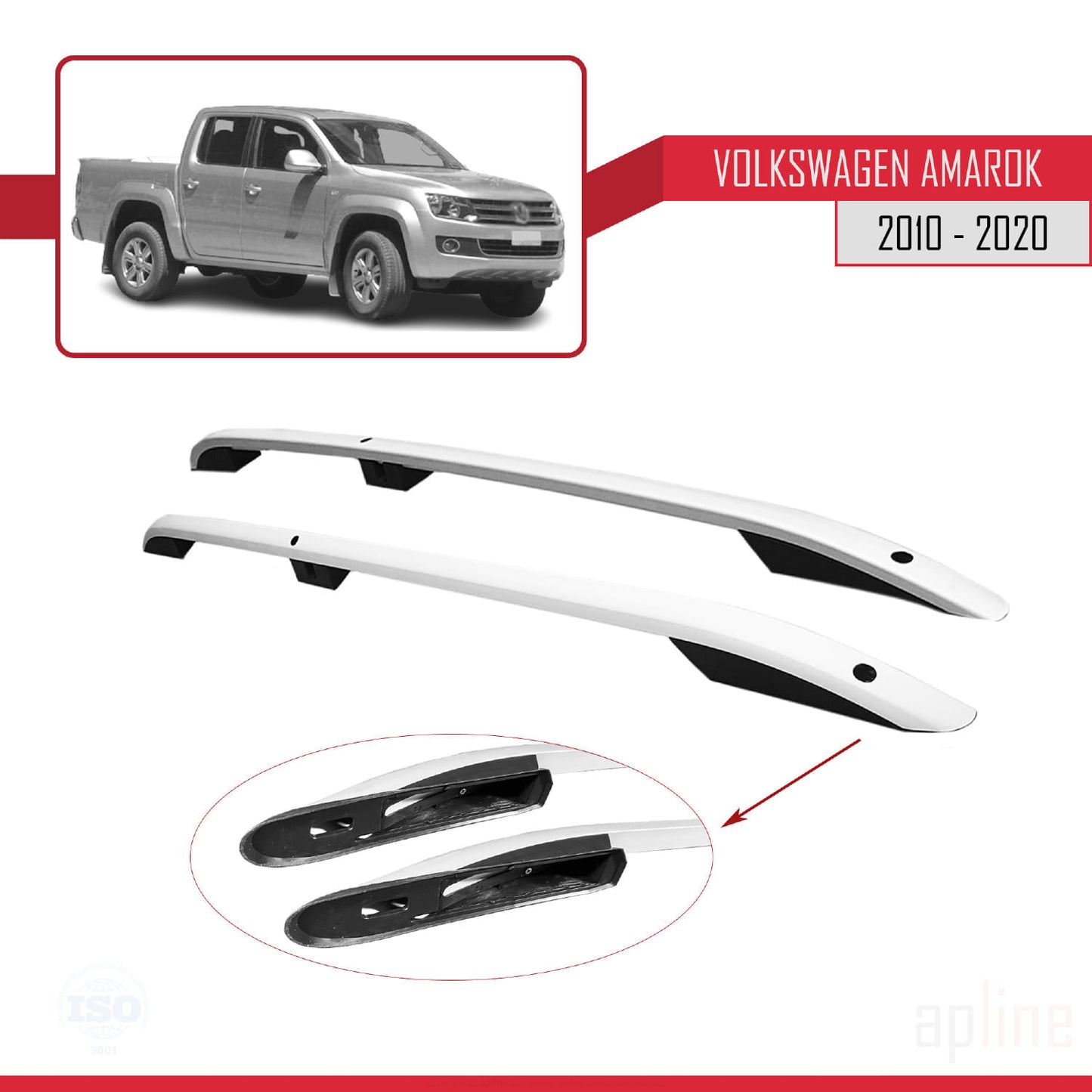 Compatible avec Volkswagen Amarok (2F) 2010-2020 (Empattement Court L1/H1) Rails de Toit Porte-bagages sur le Toit Gris