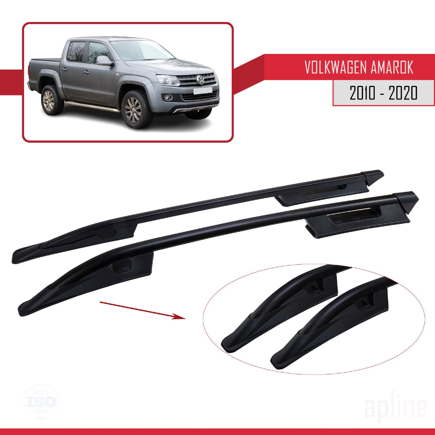 Compatible avec Volkswagen Amarok (2F) 2010-2020 (Empattement Court L1/H1) Rails de Toit Porte-bagages sur le Toit Noir