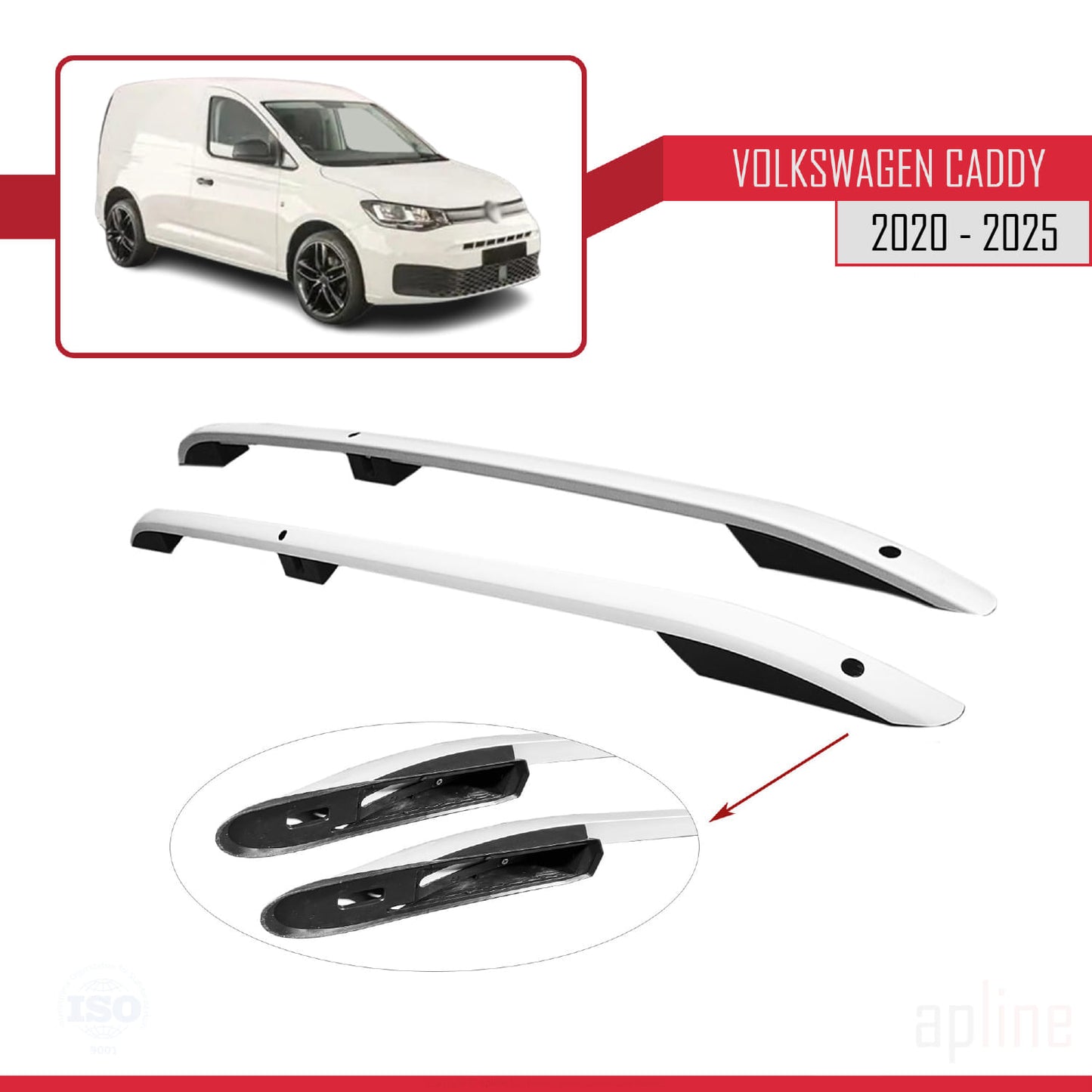 Compatible avec Volkswagen Caddy 4 (SB) 2020-2025 (Empattement Court L1/H1) Rails de Toit Porte-bagages sur le Toit Gris