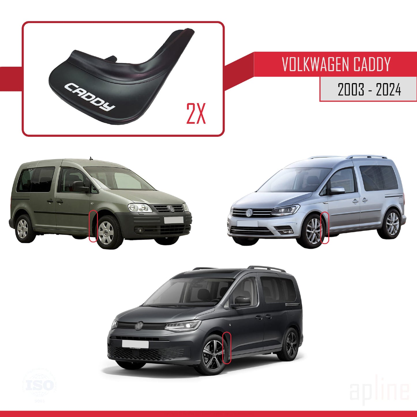 Compatible avec Volkswagen Caddy 2003-2024 Jeu de Bavettes Garde-boue Avant et Arrière de Voiture 4 Pcs Noir