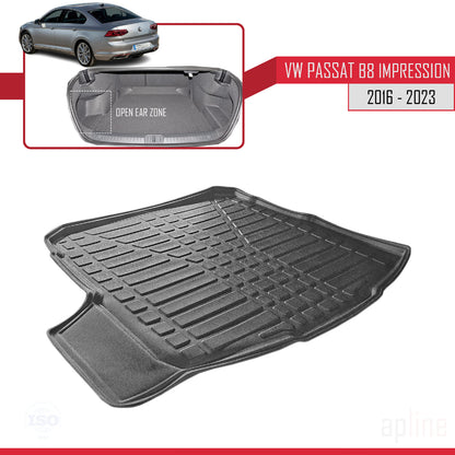 Compatible with Volkswagen Passat B8 (3G) Impression Post-Facelift 2019-2023 Flexible Trunk Mats Cargo Liner Black