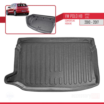 Compatible with Volkswagen Polo 5 (Cline-Hline) 2010-2017 Flexible Trunk Mats Upper Position Cargo Liner Black