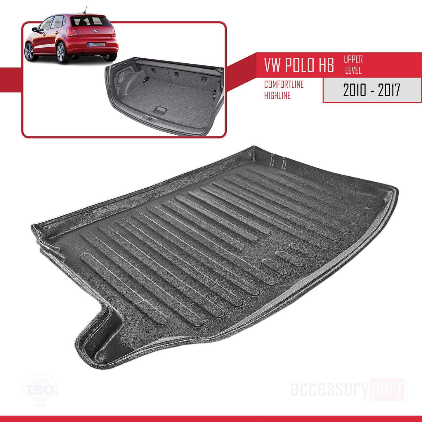 Compatible with Volkswagen Polo 5 (Cline-Hline) 2010-2017 Flexible Trunk Mats Upper Position Cargo Liner Black