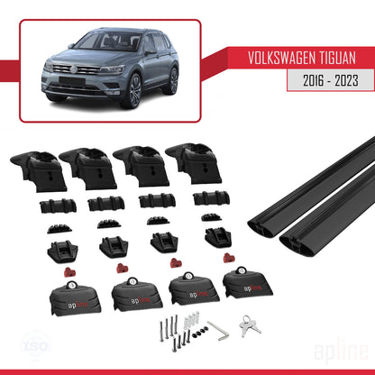 Compatible avec Volkswagen Tiguan 2 (AD1) 2016-2023 ACE-2 Barres de Toit Railing Porte-Bagages de Voiture Noir Aluminium 2 Barres