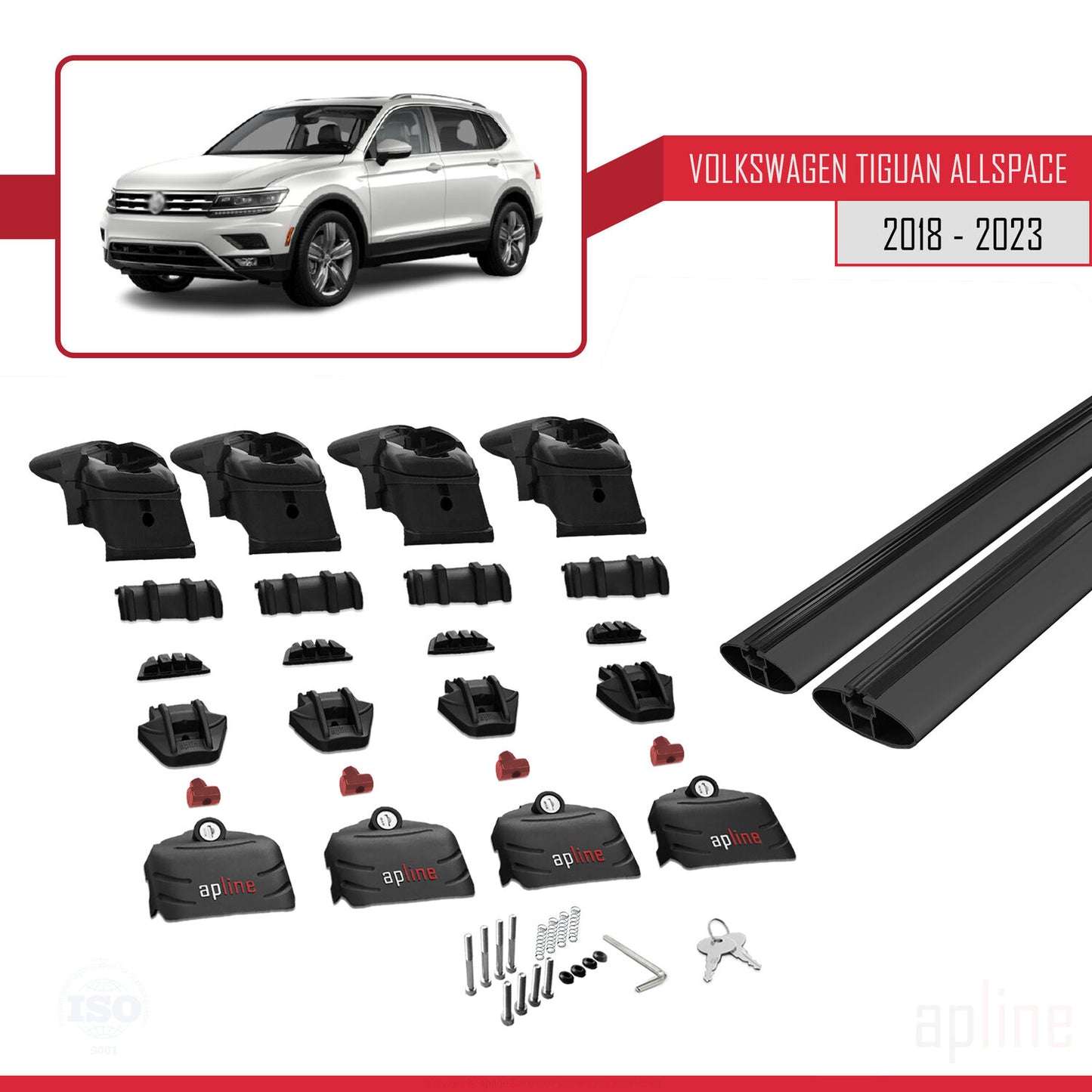 Compatible avec Volkswagen Tiguan Allspace (BW) 2018-2023 ACE-2 Barres de Toit Railing Porte-Bagages de Voiture Noir Aluminium 2 Barres