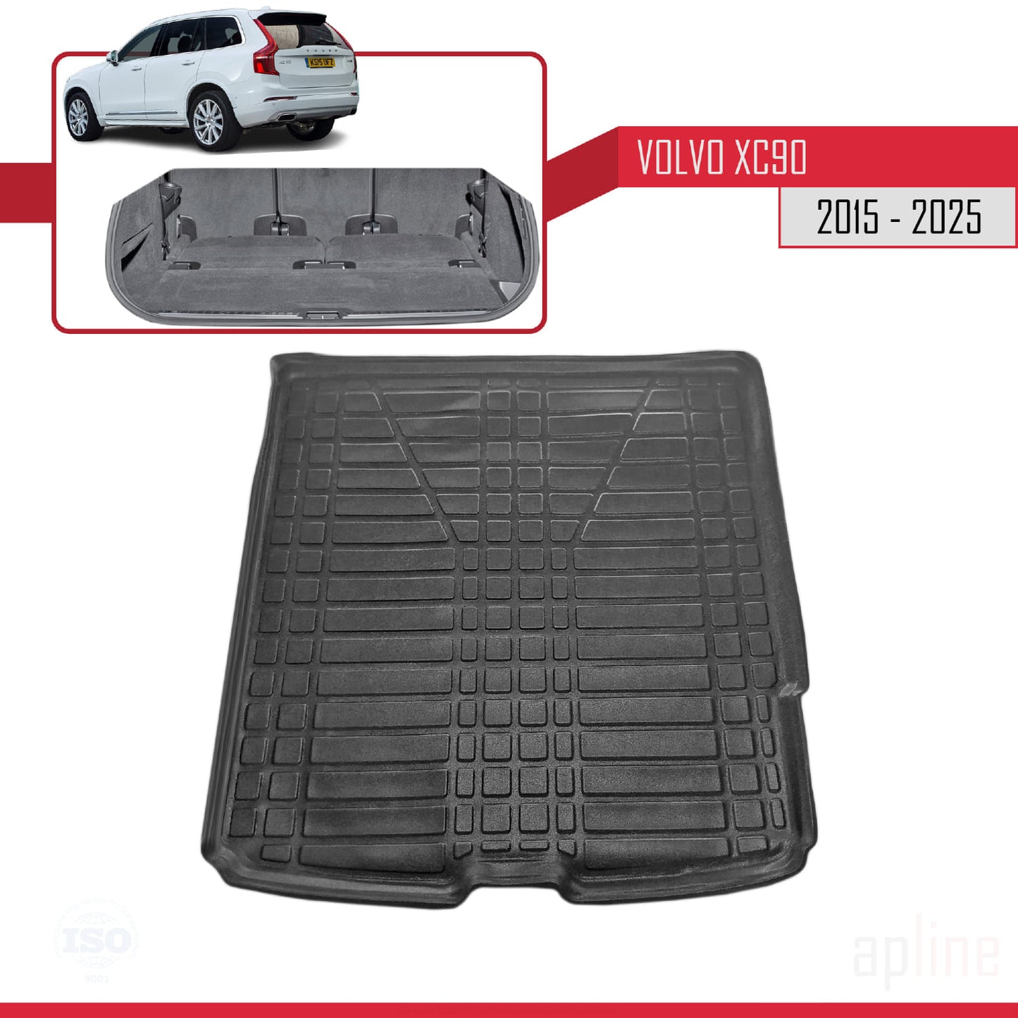 Kompatibel mit Volvo XC90 II (7 Koltuk) 2015-2023 Flexibel Kofferraumwanne Laderaumwanne Schwarz