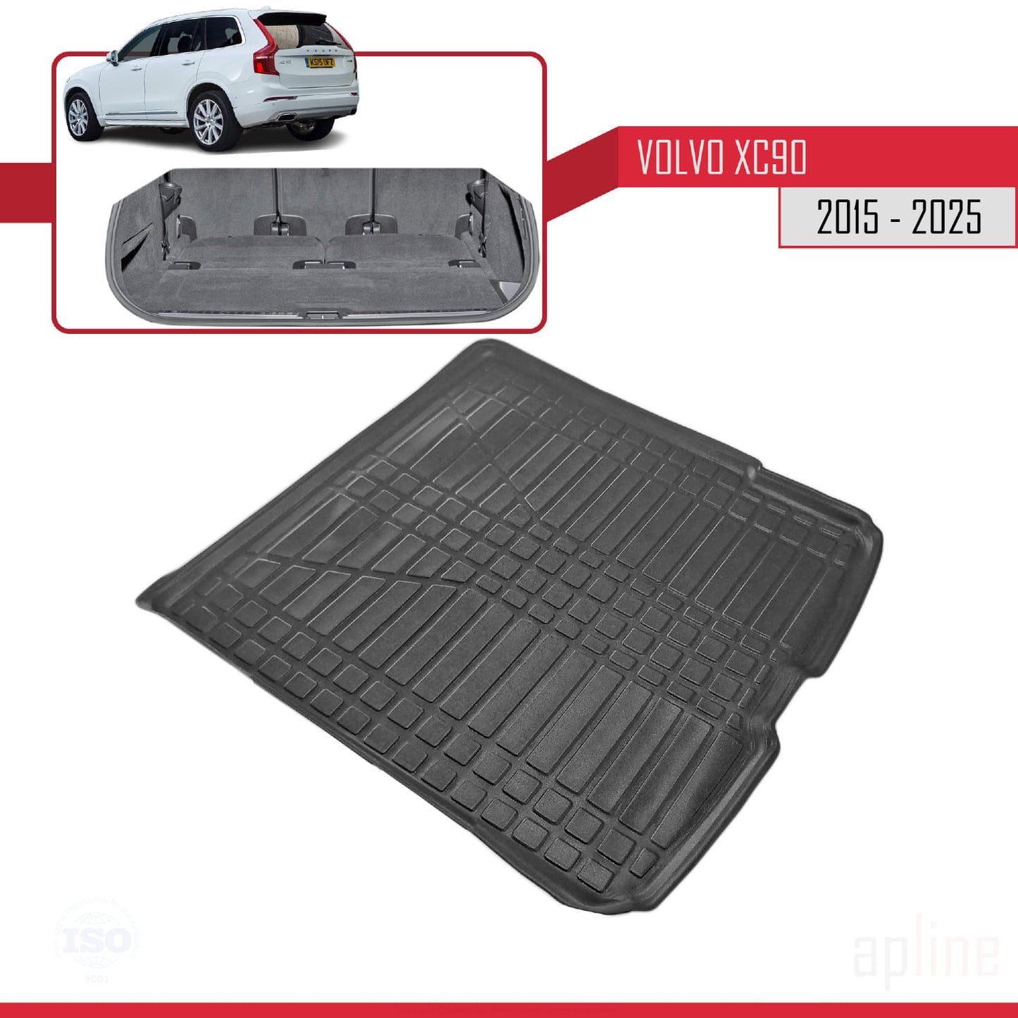 Kompatibel mit Volvo XC90 II (7 Koltuk) 2015-2023 Flexibel Kofferraumwanne Laderaumwanne Schwarz