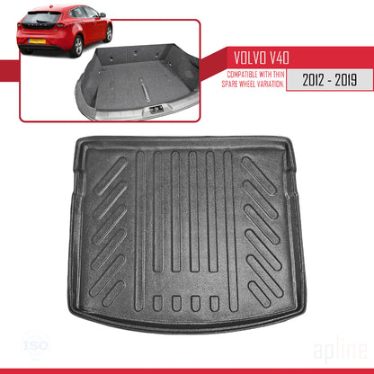 Compatible with Volvo V40 2013-2019 Flexible Trunk Mats Cargo Liner Black