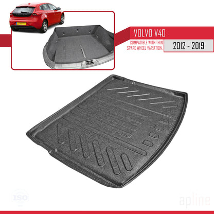 Compatible with Volvo V40 2013-2019 Flexible Trunk Mats Cargo Liner Black