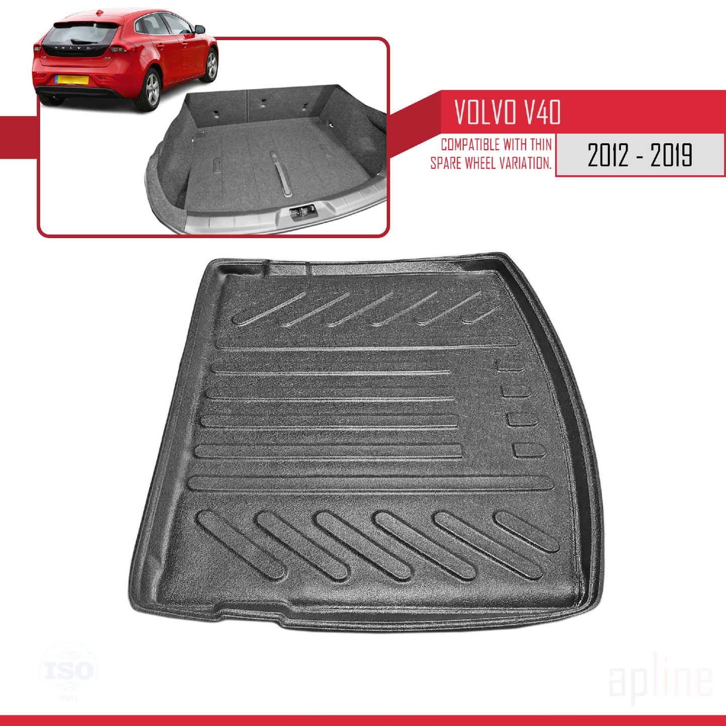 Compatible with Volvo V40 2013-2019 Flexible Trunk Mats Cargo Liner Black